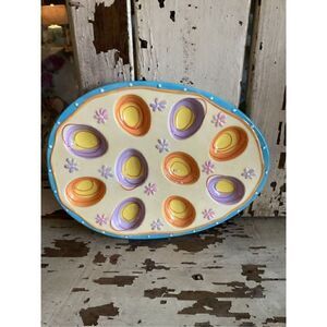 Bella Casa Devil Egg Ceramic Platter Colorful 12”x9” Easter Spring